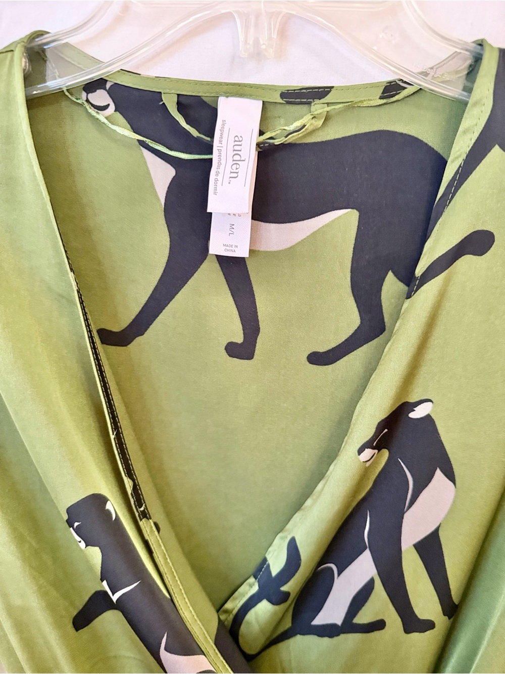 Satin Wrap Maxi Dress Robe Green Panther Jaguar Cat - Picture 6 of 8
